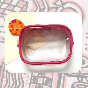 🏷️ hot pink clear makeup organizer bag with exposed gold zipper